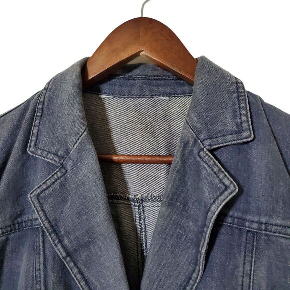 MaxMara Denim One Button Blazer Jacket Size 12 Y2K Jean Jacket Womens - Picture 2 of 10